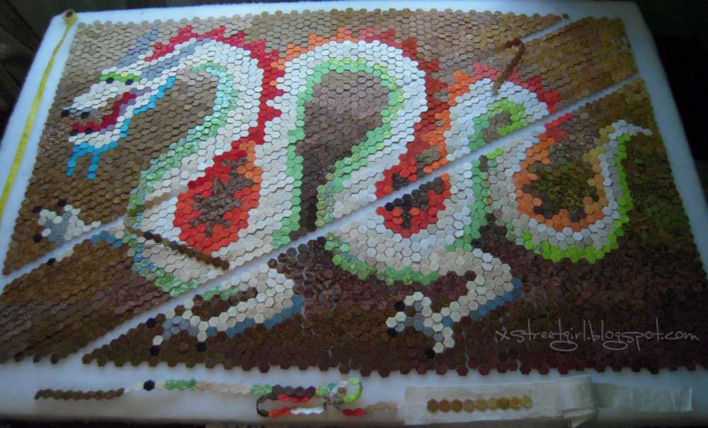 hexie dragon quilt stitching