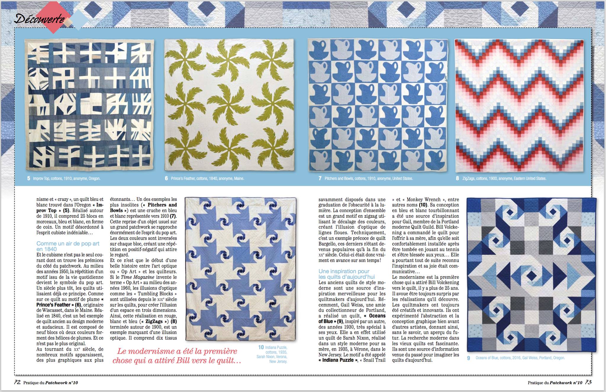 "Ocean's of Blue" (bottom right) quilt in: Pratique du Patchwork no. 10, France