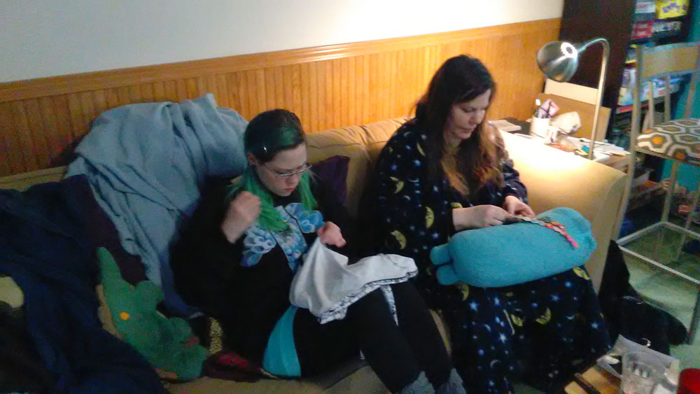 daughter and I sewing together