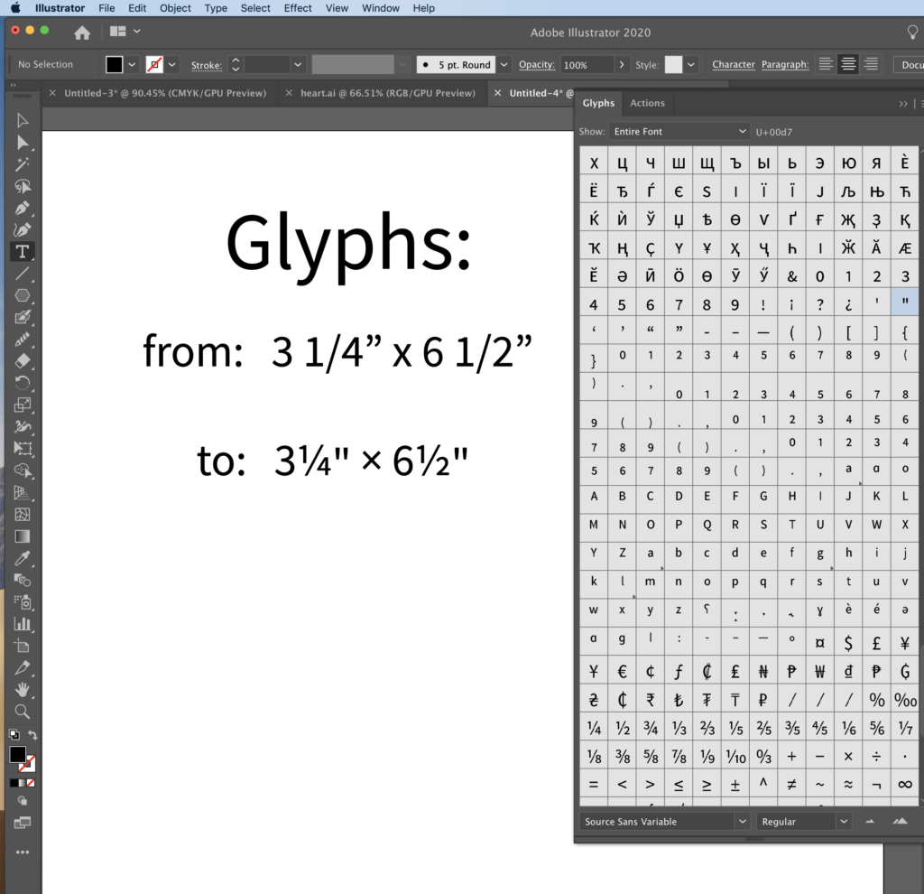 glyph panel in Illustrator