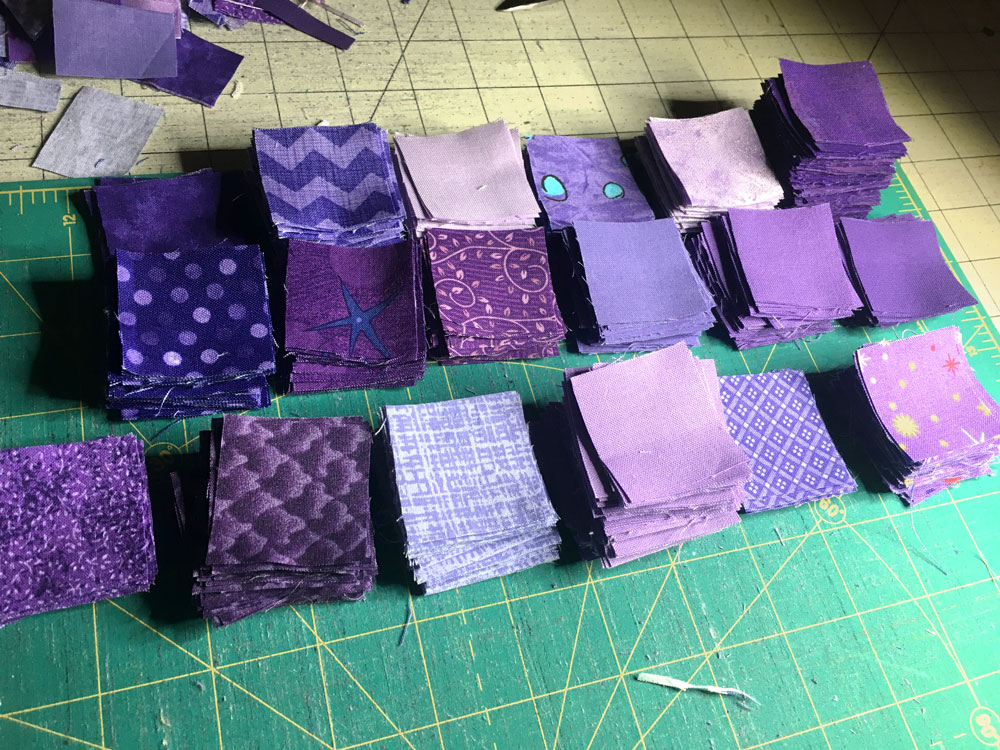 purple fabric squares