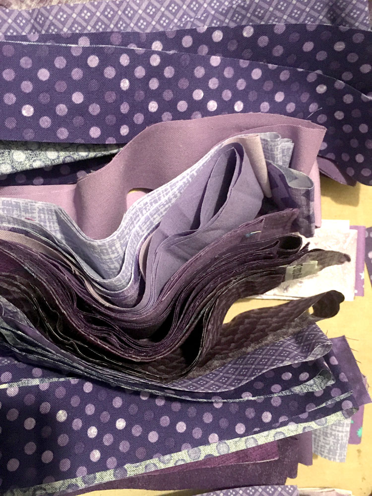 purple fabric strips