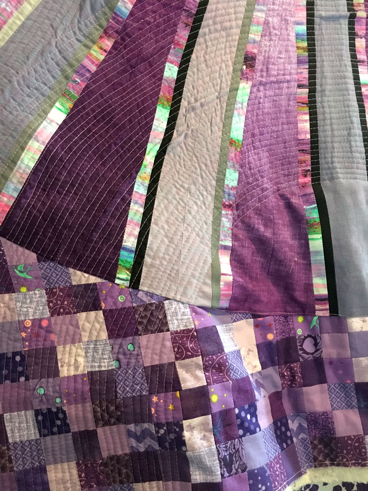 Quilting on Third Eye Chakra quilt