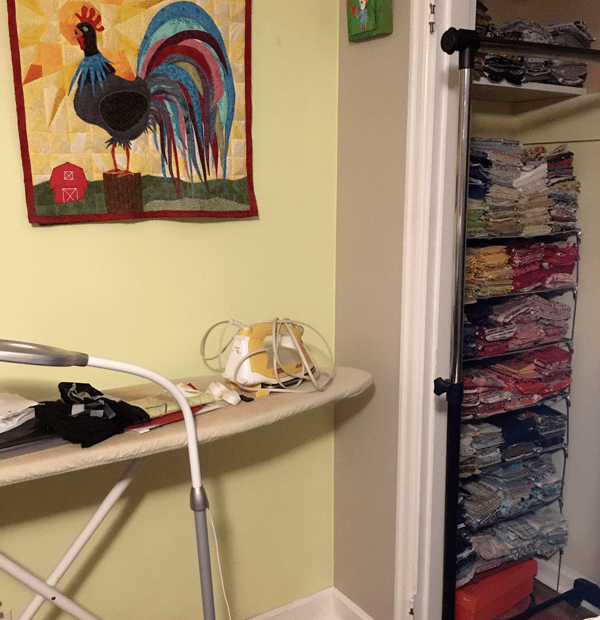 fabric in closet rooster quilt