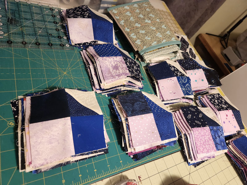 4-square fabric blocks ready for quilt layout