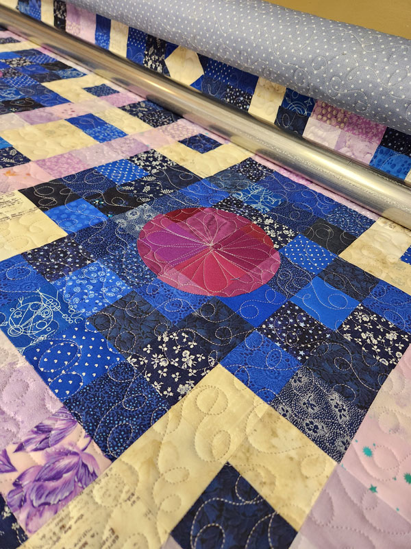 Free motion quilting on long arm machine